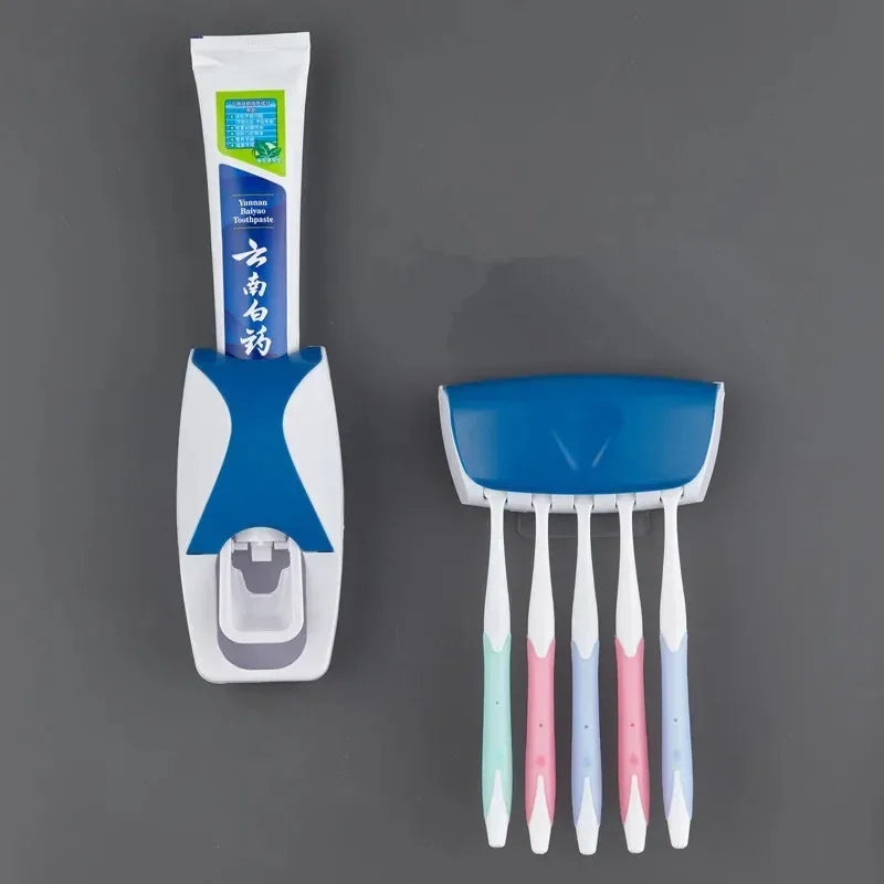 1 conjunto de suporte para escovas de dentes de fácil utilização com dispensador automático de pasta de dente e suporte de parede para escovas de dentes