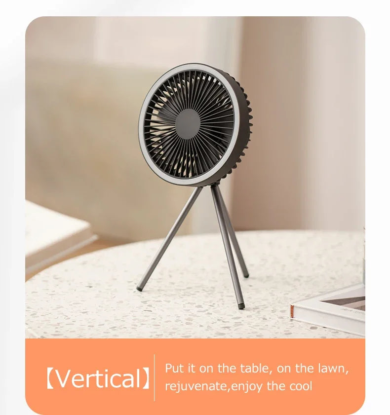 2024 New Portable Tripod Camping Fan 10000mAh USB Rechargeable Multifunctional Mini Outdoor Tent Wireless Ceiling Electric Fan
