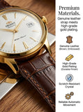 Relógio masculino automático vintage com pulseira de couro caixas dourada
