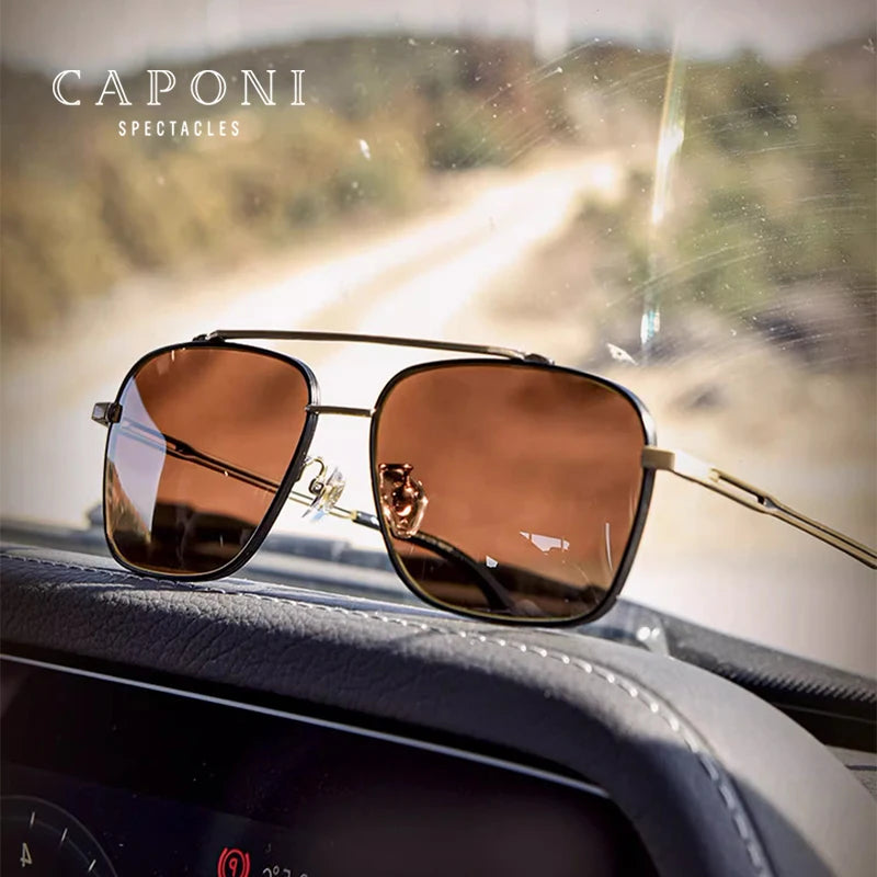 Gafas de sol CAPONI Night Vision para hombre, cuadradas, de titanio puro, polarizadas, fotocromáticas, UV400, BSYS21028