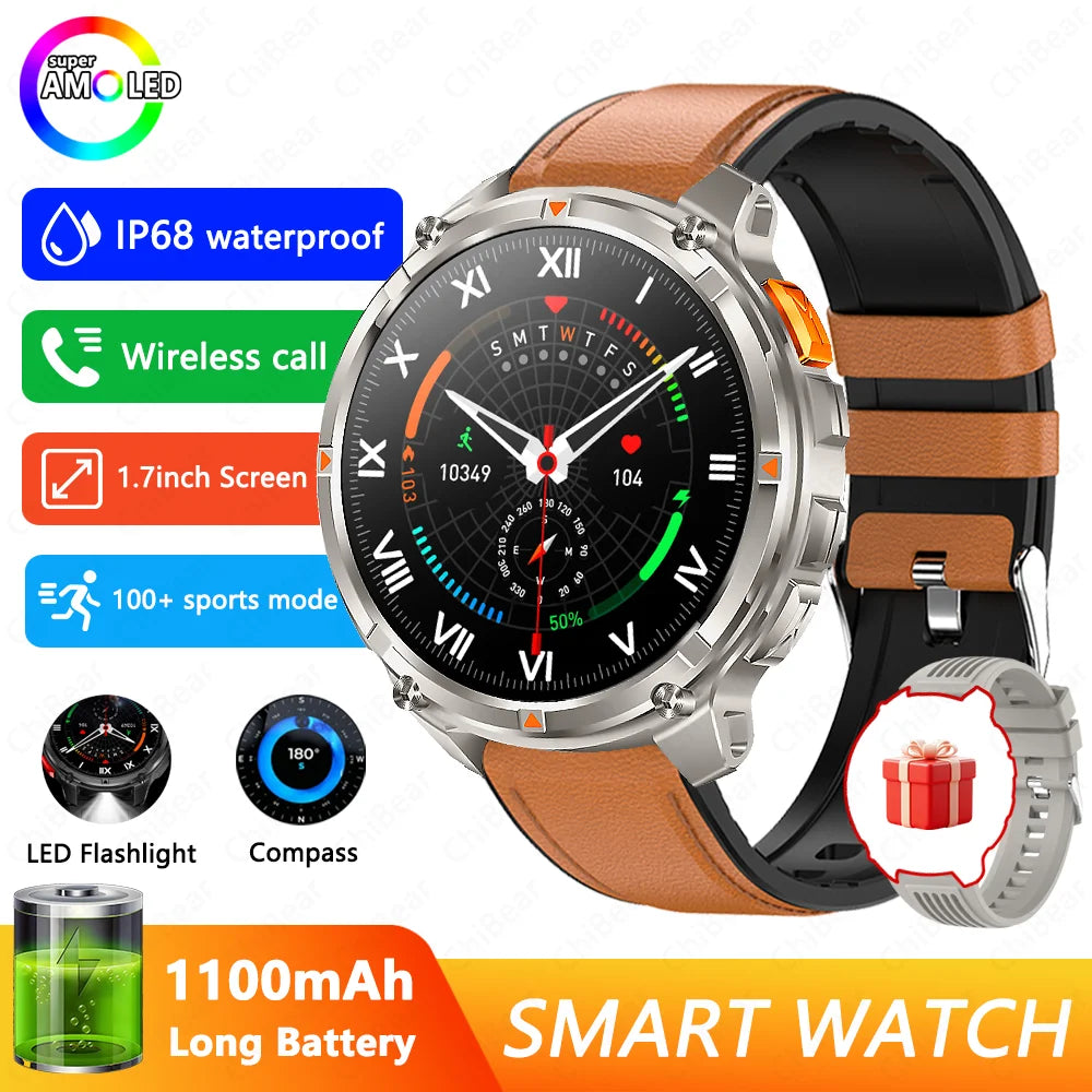 Novo Smartwatch T-Rex3 Pro 2026 – Bateria de 1100mAh, GPS com rastreamento de rota, Resistência à água 5ATM, Monitoramento de esportes e corrida, Bússola, Estilo militar