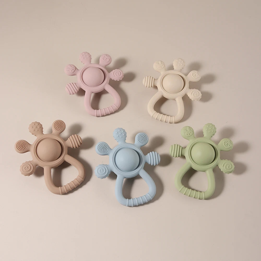 2025 new Teething Silicone Palm Rattle Teether bunny - Safe Baby Chew Toys for Soothing Sore Gums