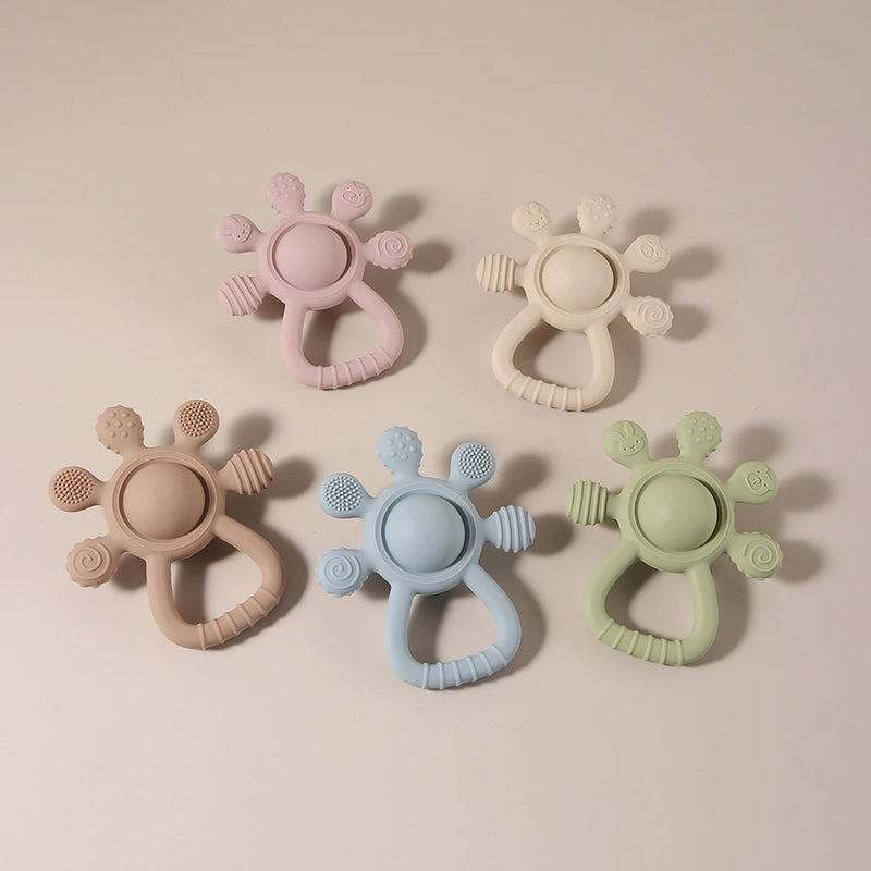 2025 new Teething Silicone Palm Rattle Teether bunny - Safe Baby Chew Toys for Soothing Sore Gums