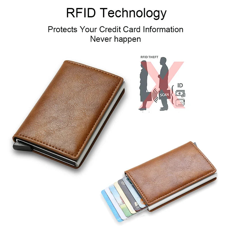 RFID Aluminum Men Wallet Card Holders Purse Carbon Fiber Men Business Slim Thin Smart Wallet Credit Cardholder Case Note Holder