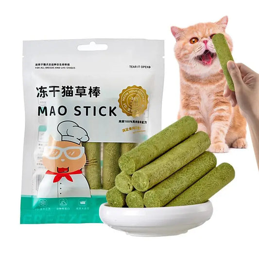 Cat Grass Teething Stick 5Pcs/bag Freeze-dried Cat Dog Snacks Stress Relief Cat Food For Small Medium Large Cats