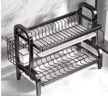 25NEW Dish Drying Rack 2-Tier Compact Kitchen Dish Rack Drainboard Set Large Rust-Proof Dish Drainer with Utensil Holder