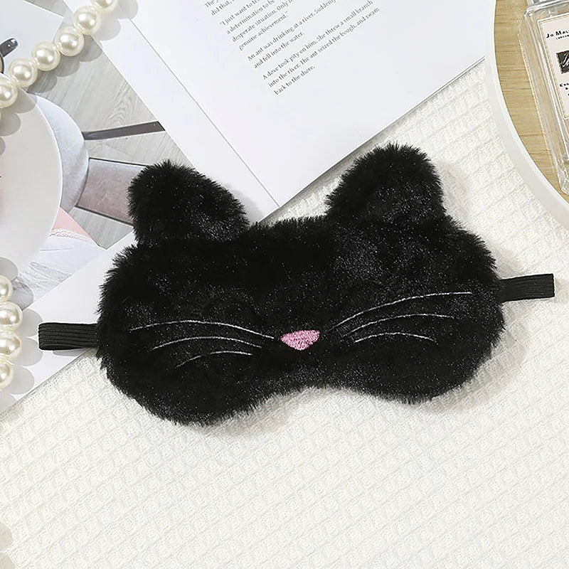 1Pc Cute Cartoon Cat Plush Sleeping Eye Mask Comfortable Sleep Mask Sleep Aid Traveing Home Shading Light Eye Cover Eyeshade