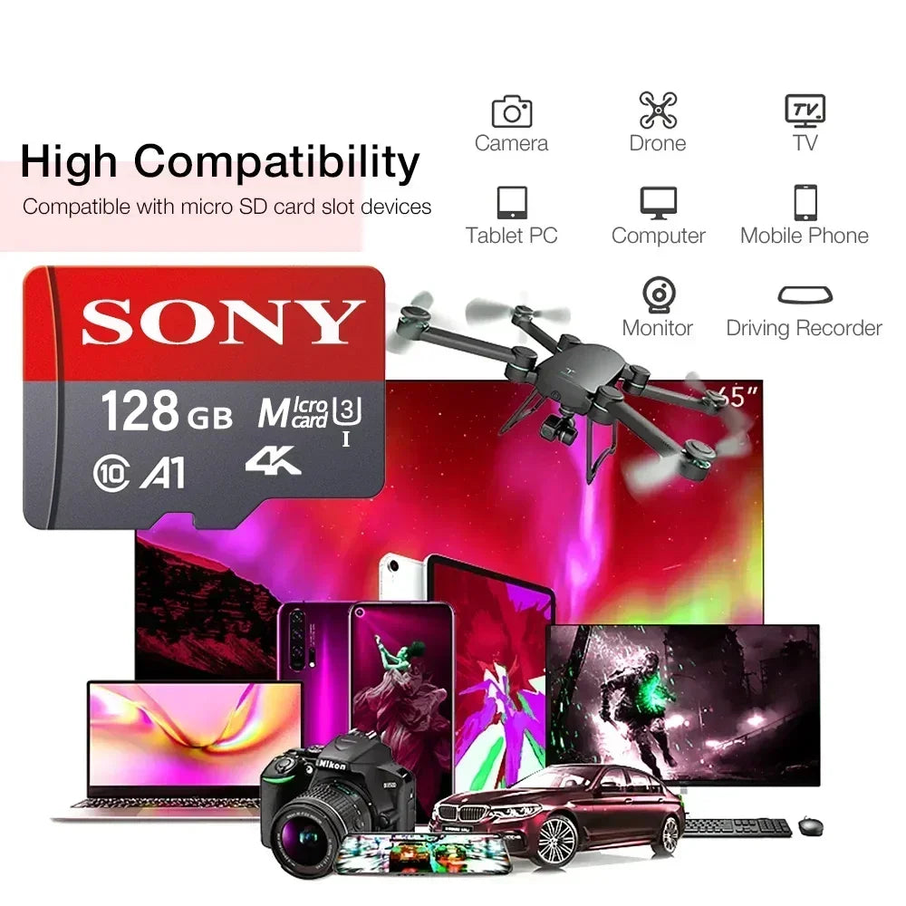 SONY Micro SD Card Mini Memory Card Class 10 32GB 64GB 128GB 256GB U3 4K High Speed Cartao De Memoria Flash Memory TF Mecard C10