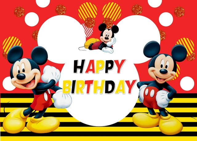 Disney Cartoon Theme Photography Background, Mickey, Minnie Mouse, Baby Shower, Happy Birthday, Gender Reveal, Banner for Children, 1Set 
