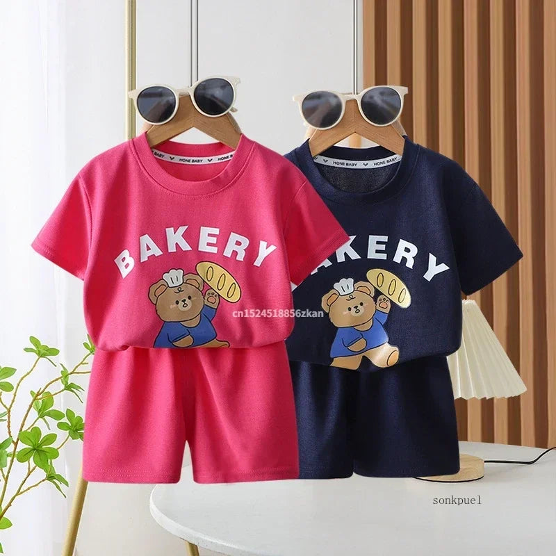 2Pcs Children Tshirt Shorts Sets Baby Summer Clothes Boy Girl Fashion Short Sleeve Pants Suit Leisure Outfits Kids Costume