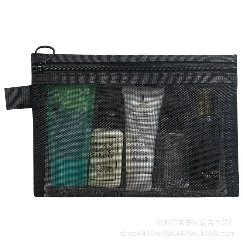Women Mesh Cosmetic Bag Travel Storage Makeup Bag Organizer Female Make Up Pouch Zipper Clear Small Large Toiletry Beauty Case