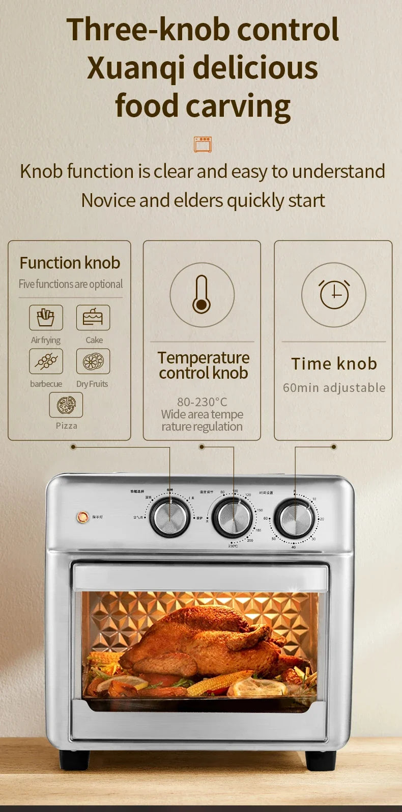 Smart Air Fryer Oven, 26L/13L Large Capacity Electric Air Fryer, Visible Window, Household Kitchen Deep Fryer without Oil, EU 220V