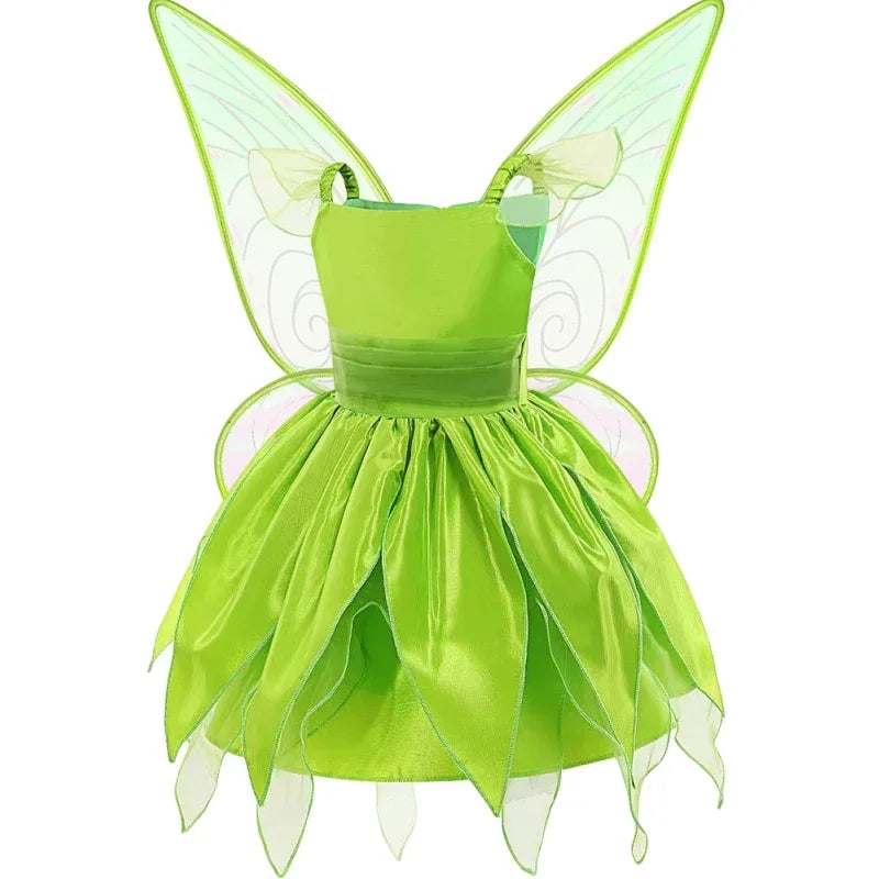 Girls Disney Party Dresses Fairy Tiana Costume for Girl Tinkerbell Children Clothing Princess Elf Birthday Ball Gown Wing Dresse
