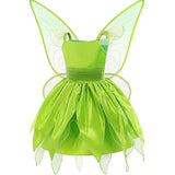 Girls Disney Party Dresses Fairy Tiana Costume for Girl Tinkerbell Children Clothing Princess Elf Birthday Ball Gown Wing Dresse