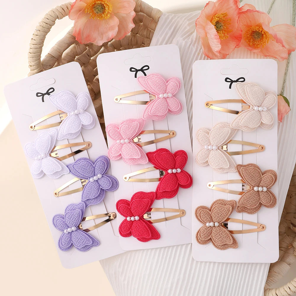 4Pcs/set Cute Baby Girls Knitting Headwear Handmade Crochet Butterfly Alloy Hairs Clips Kids Hairpins Fashion Desgin Headwear