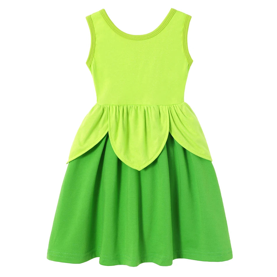 Vestido Casual Infantil para Meninas – Estilo Sereia/Rapunzel, Manga Curta, Alça em um Ombro Só, Fantasia de Princesa, Vestido Casual de Verão
