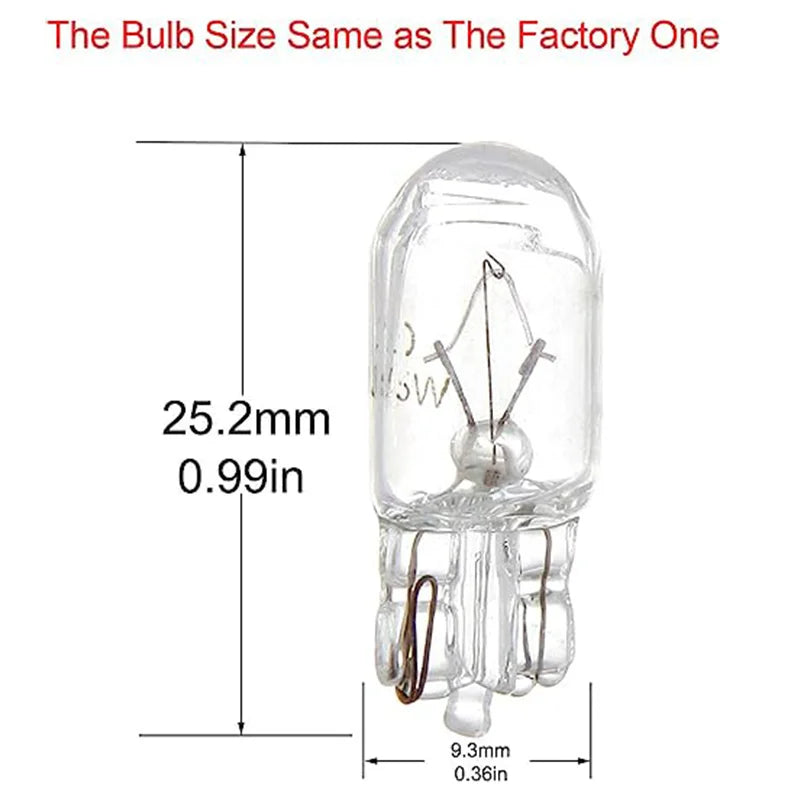 10 Pcs Warm White Auto Halogen Lamp T10 W5W 194 158 12V 5W  Marker Wedge License PlateLight Bulb Instrument Light
