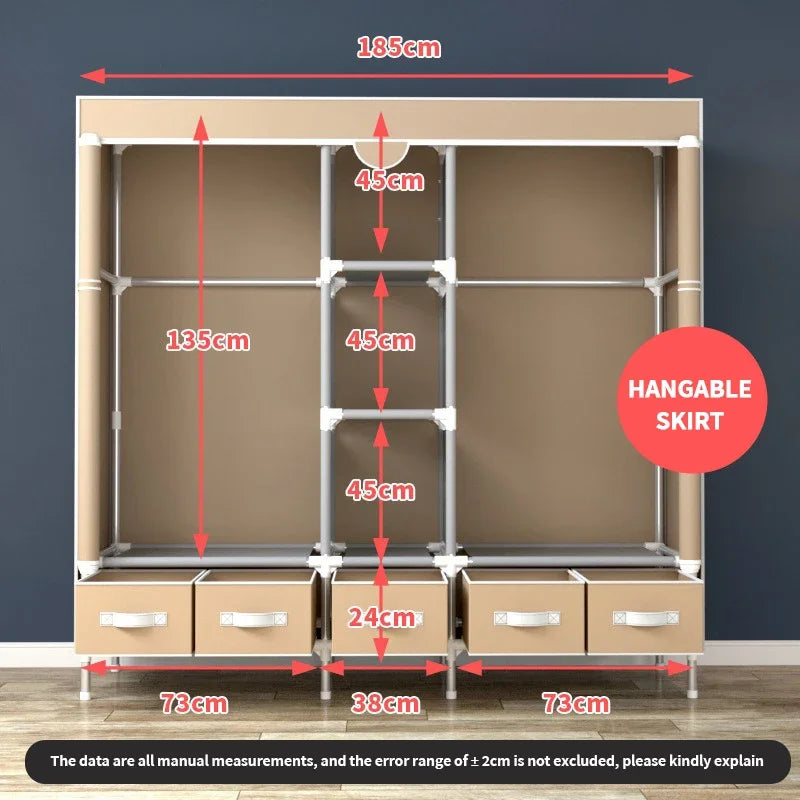 Clothing Cupboard Large-sized Moisture-proof and Dustproof Cloth Wardrobe Open Closets With 5 Bedroom Furniture 185cm Cabinets