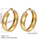 Stainless Steel Earrings for Women, Simple Plain Round Earrings, Gold Color, Wide Fashion Jewelry, Party Gift, 21mm, 31mm, 39mm Width