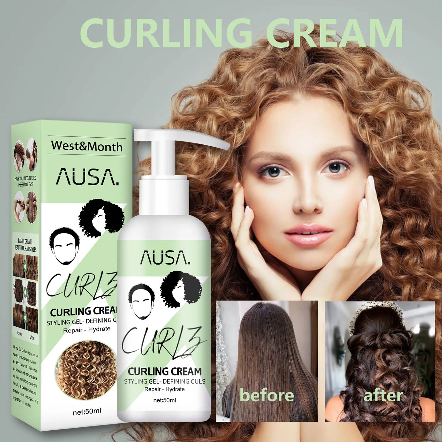 Crema para rizos naturales, loción hidratante para rizos, antifrizz, rebote, esculpidor, acondicionador para el cuidado del cabello.