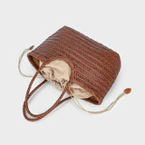 French Leather Woven Bag Fashion Simple Basket Bag Retro Advanced Handmade Bag New Versatile Commuting Women's Shoulder Handbag