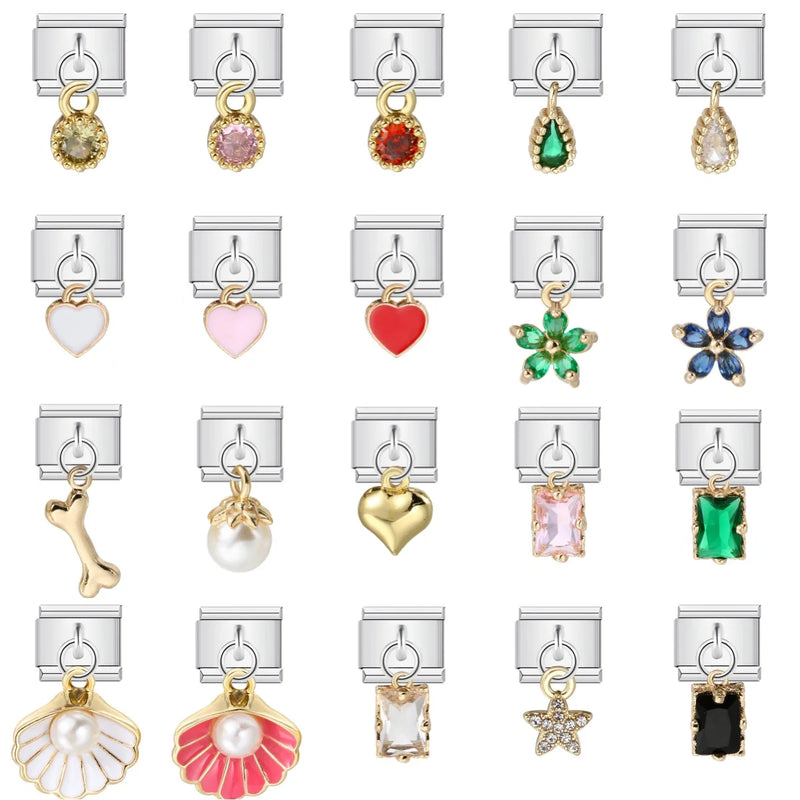 URING New Italian Charm Bracelet Pendant Series Shell Imitation Pearl Heart Personalized Assembly Chain Y2k DIY Making Jewelry