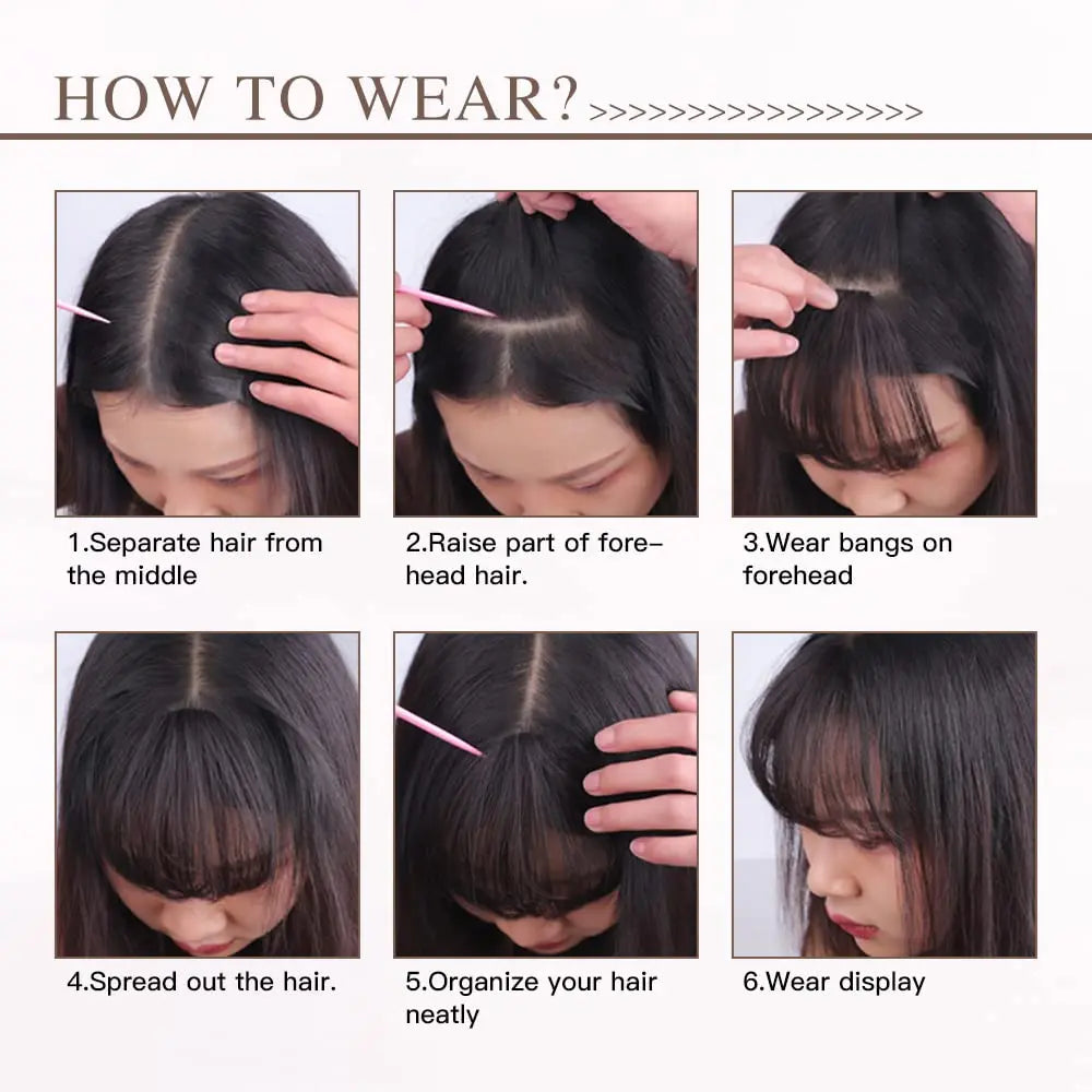 Franja de ar sintética invisível falsa, extensão de cabelo com prendedor frontal, peças de cabelo, franja de ar, fibra, bom acessório de estilo de cabelo