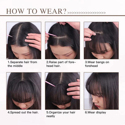 Franja de ar sintética invisível falsa, extensão de cabelo com prendedor frontal, peças de cabelo, franja de ar, fibra, bom acessório de estilo de cabelo