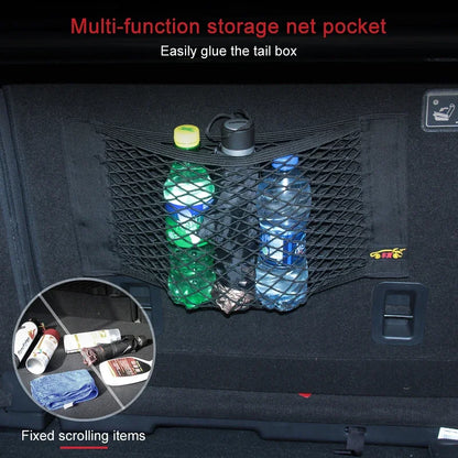 Car Back Rear Mesh Trunk Seat Elastic String Net Magic Sticker Universal Storage Bag Pocket Cage Auto Organizer Seat Back Bag