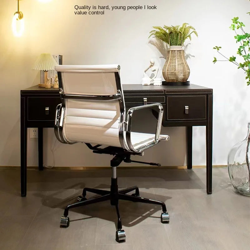 Silla de ordenador cómoda y giratoria de piel de vaca, ergonómica, para sala de conferencias, oficina, salón de ocio, envío directo