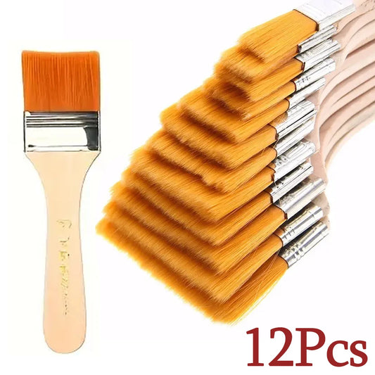 12pcs/set Memory Nylon Paint Brushes Set for Acrylic Oil Drawing Watercolor Wooden Painting Brush Tools Art Supplies