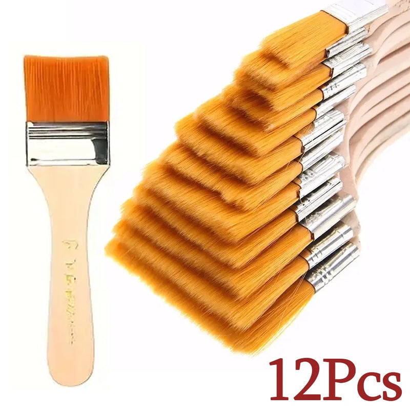 12pcs/set Memory Nylon Paint Brushes Set for Acrylic Oil Drawing Watercolor Wooden Painting Brush Tools Art Supplies