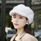 High Quality Cold Protection Women's Beret Solid Color Imitation Mink Winter All-Match Hat Light Luxury Thick Warm Hat