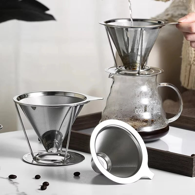 Stainless Steel Coffee Filter 800 Mesh Coffee Dripper with Holder Coffees Drip Mesh Kitchen Coffee Strainer Coffee Accessories