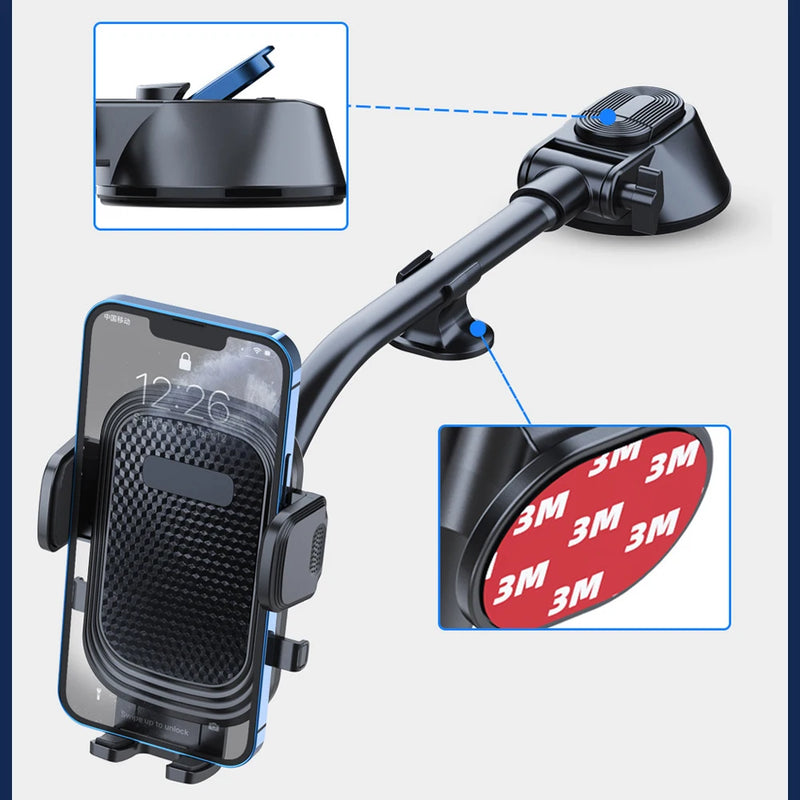 360° Rotating Car Phone Holder Universal Windshield Dashboard Phone Mount Flexible Long Arm Bracket Support GPS Suction Base