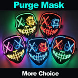 Artigos para Festa de Halloween 2026: Máscara LED Luminosa Estilo "Uma Noite de Crime" (Purge) com Luz Neon EL Sem Fio – Máscara de Rosto Inteiro para Cosplay Adulto (Brilha no Escuro)