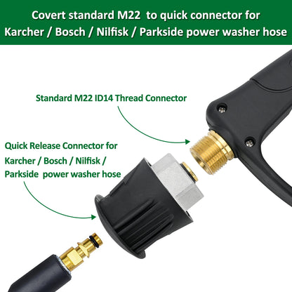 Pistola de agua para hidrolavadora para limpieza de automóviles Conector de manguera para Karcher Nilfisk Parkside Bocsh Boquillas de conexión rápida