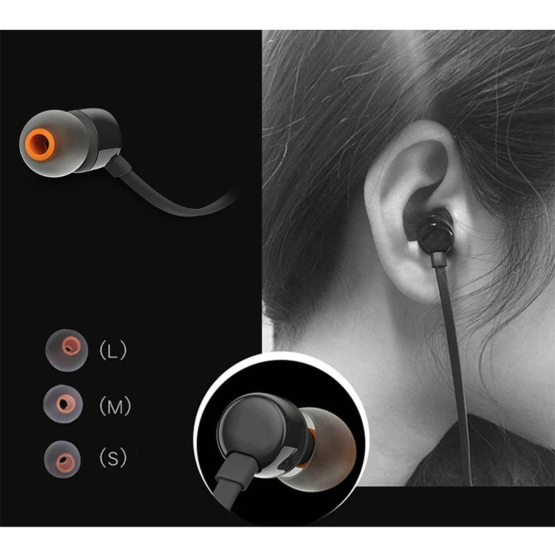 Auriculares T110 con cable de 3,5 mm, estéreo auténtico, graves profundos, deportivos, control en línea, manos libres y micrófono.