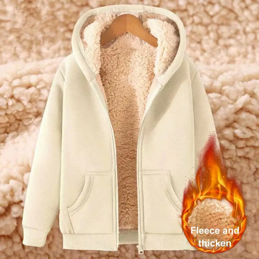 2024 Trendy Sweatshirt Coat Front Pockets Warm Zipper Lamb Wool Jacket Men Woman Winter Pure Color Plush Lined Cardigan Hoodie