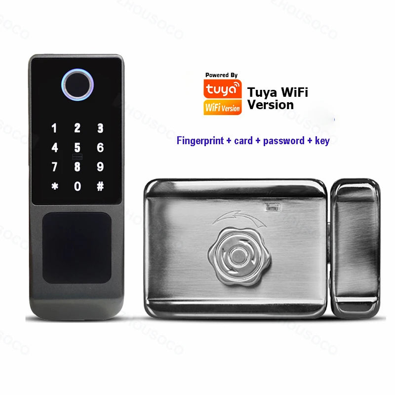 Tuya WIFI Double Side Fingerprint Lock Waterproof Outdoor Gate Passcode Rfid Card Keyless Smart Door Lock
