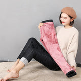 2023 Mujeres Jeans Térmicos Invierno Nieve Cálido Felpa Elástico Jeans Señora Skinny Espesar Polar Denim Pantalones Largos Retro Lápiz Pantalones