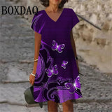 9XL Large Sizes Dress Women Sundress Casual V-Neck Short Sleeve Loose Dress Summer Retro Flowers Plant Print Dress Plus Size 8XL