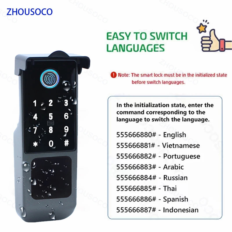 Tuya WIFI Double Side Fingerprint Lock Waterproof Outdoor Gate Passcode Rfid Card Keyless Smart Door Lock