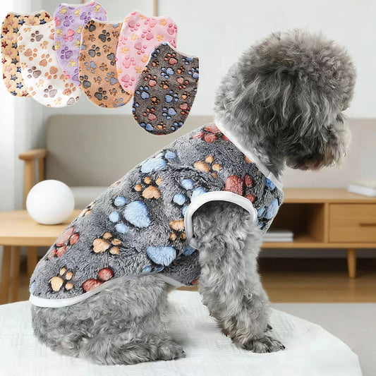 Flannel Dog Clothes Pet Clothes for Small Medium Dogs Soft Puppy Vest Cute Paw Print Chihuahua Coat Yorkshire Vest Pet Costume