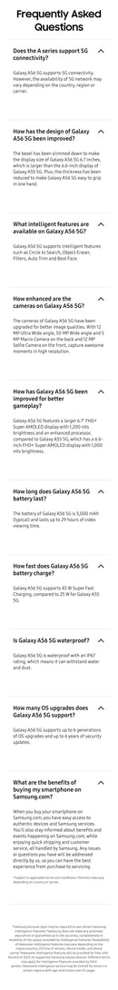Samsung Galaxy A56 5G Middle East Version Exynos 1580, 6.7" Super AMOLED Display, 120Hz, 50MP Camera, 5000mA, NFC, IP67, No Char