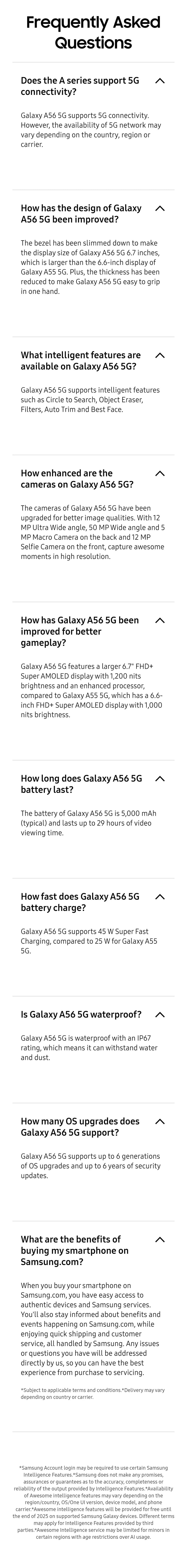Samsung Galaxy A56 5G Middle East Version Exynos 1580, 6.7" Super AMOLED Display, 120Hz, 50MP Camera, 5000mA, NFC, IP67, No Char
