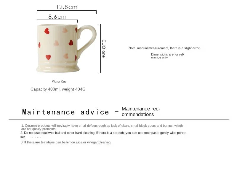 Heart-shaped Ceramic Dinnerware Set, Dinner Plate, Rice Salad Bowl, Coffee Mug, Japanese Love, Warm Gift for Valentine day