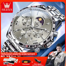 OLEVS 3653 Mens Watch Quartz Watch Multifunctional Chronograph Watch For Men 30M Waterproof Luminous Moon Phase Box Original