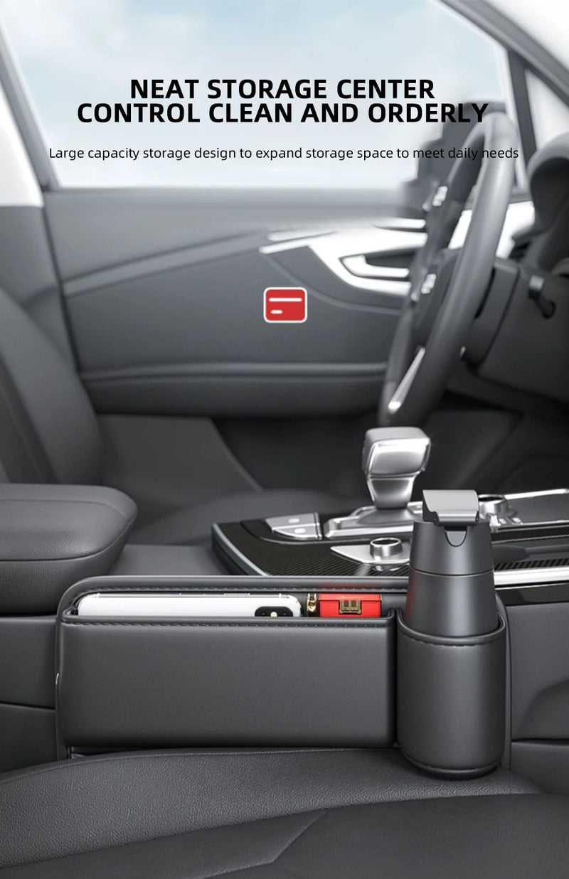 Universal Car Seat Gap Organizer Storage Box Multifunction Leather Crevice Side Storage Pocket Wallet Keys Card with Cup Holder