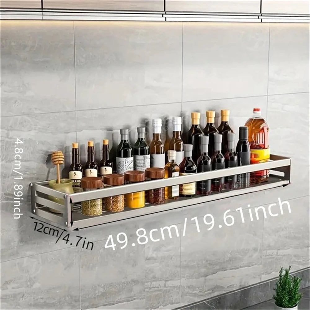 YMOLGA 1/2pcs Aluminum Wall-Mounted Spice Rack Multifunctional Item Shelf Kitchen Tools Hooks Kitchen Condiment Storage Rack